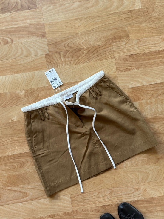 Mango Dresses & Skirts - Mango Mini Skirt in Brown with White Drawstring